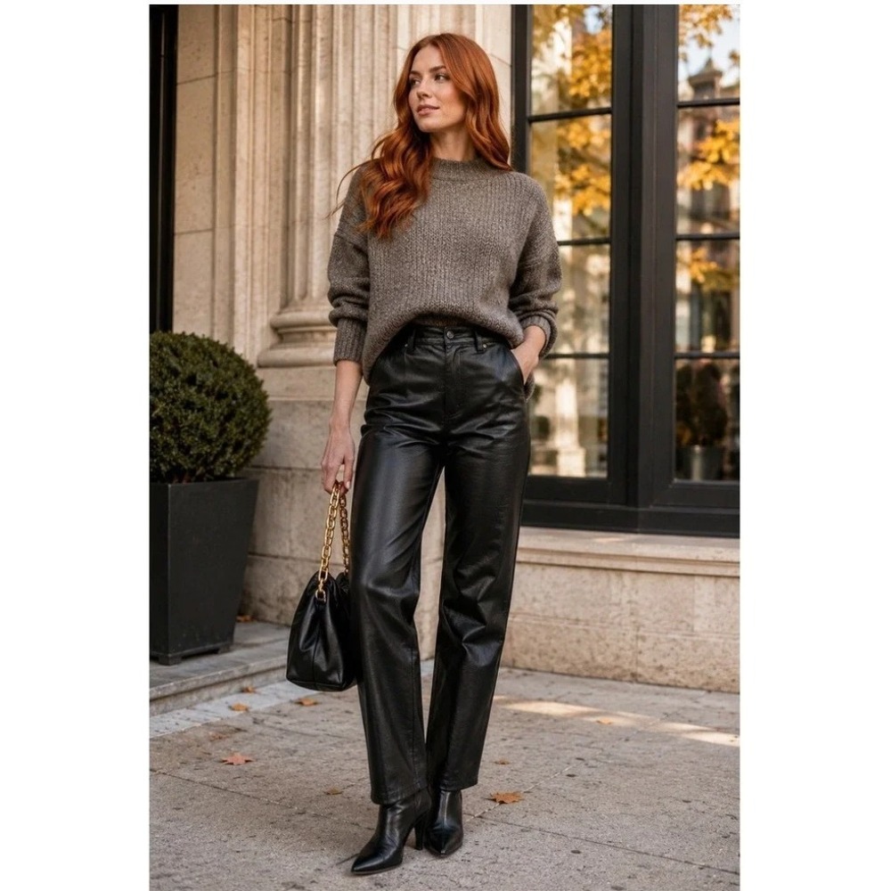 Wilfred Aritzia The Melina Pant Straight Leg Vegan Leather Black Size 12
